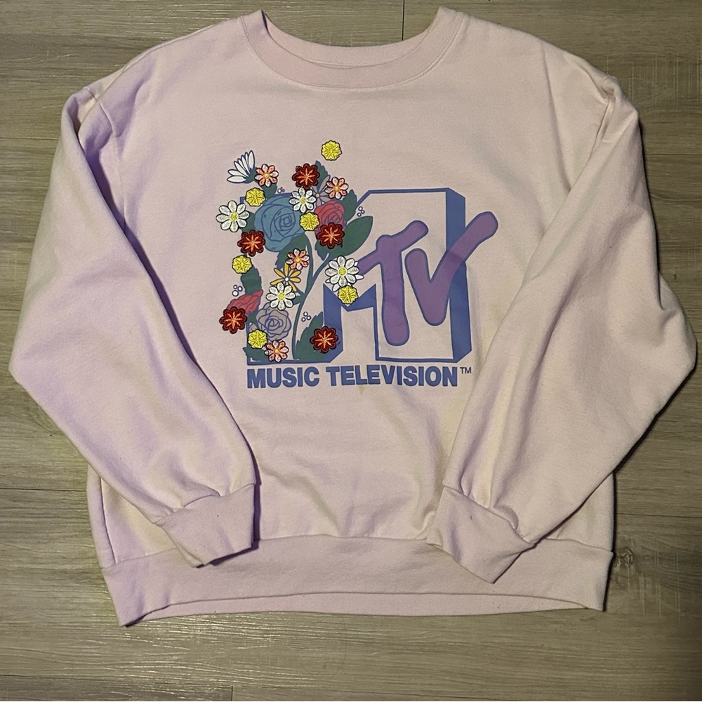 MTV Pink Sweatshirt with Embroidered Floral Design